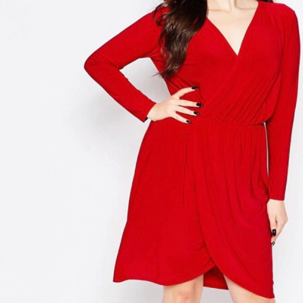 Slinky Red Wrap Front Dress